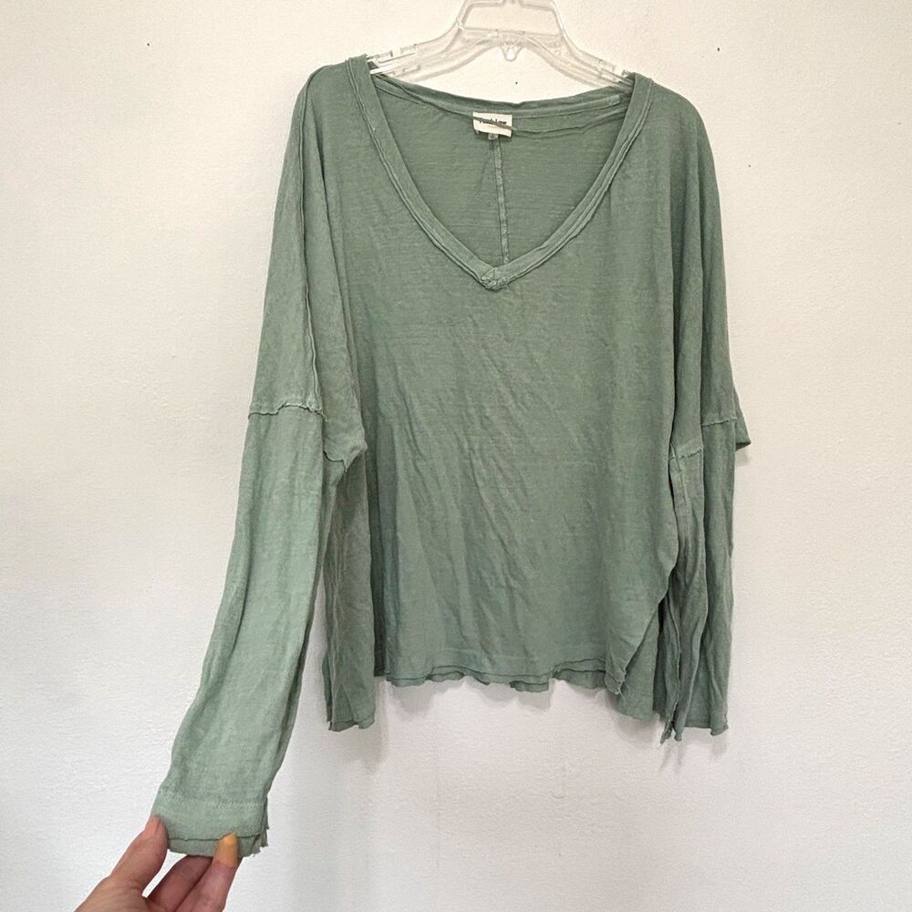 Womens Boho Lagenlook Tunic Top Large Oversized Earthy Minimalist Coastal Green